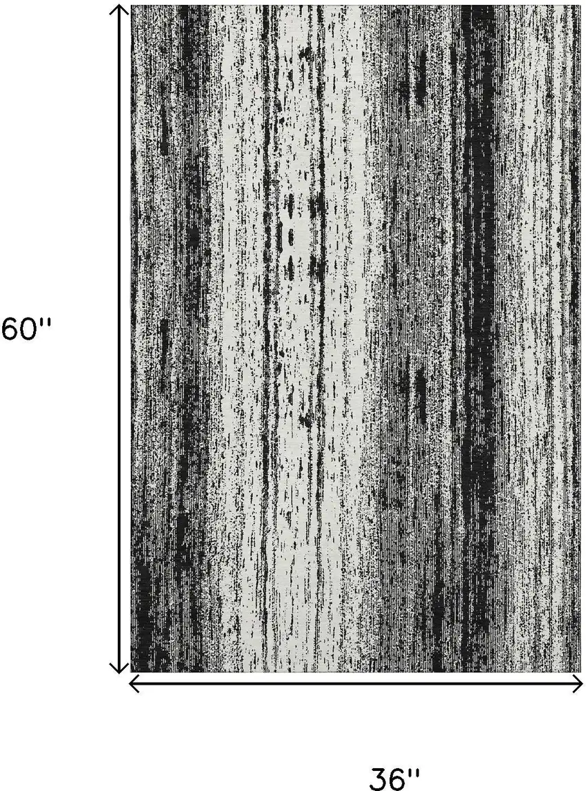 Black And Ivory Striped Washable Area Rug With UV Protection Photo 3