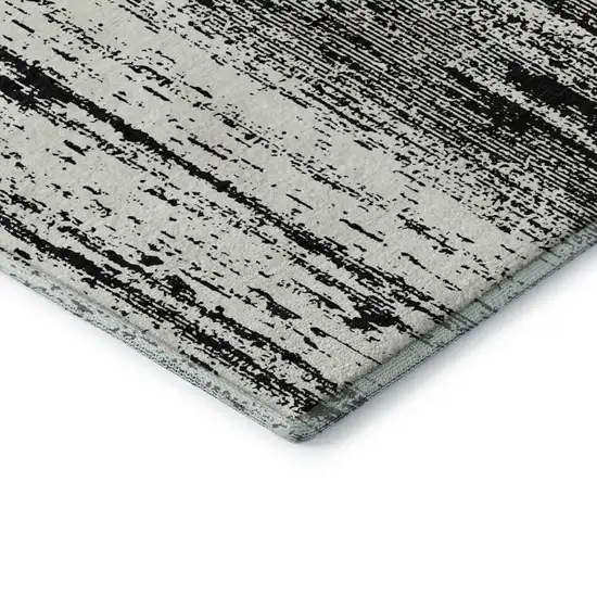Black And Ivory Striped Washable Area Rug With UV Protection Photo 8