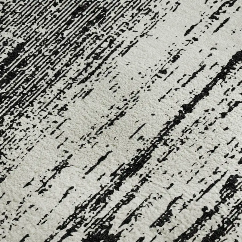 Black And Ivory Striped Washable Area Rug With UV Protection Photo 3