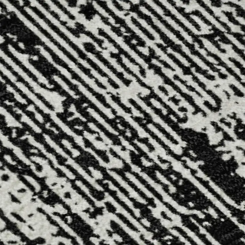 Black And Ivory Striped Washable Area Rug With UV Protection Photo 4