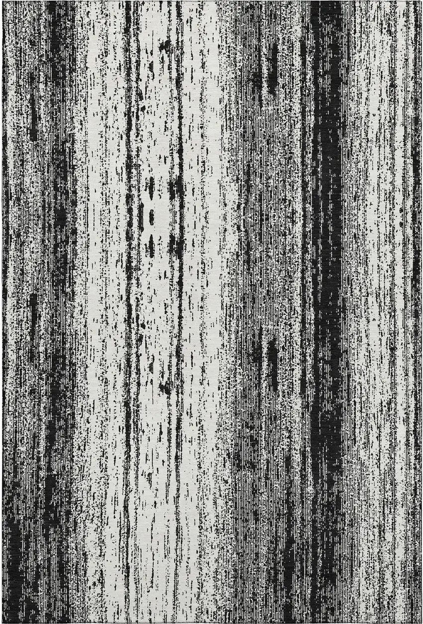 Black And Ivory Striped Washable Area Rug With UV Protection Photo 7