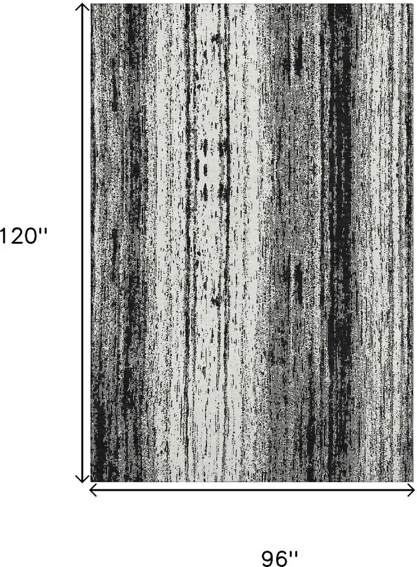 Black And Ivory Striped Washable Area Rug With UV Protection Photo 3