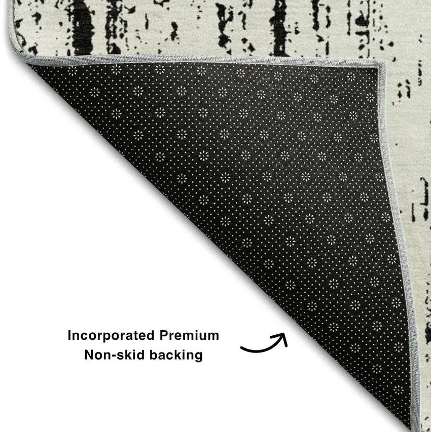 Black And Ivory Striped Washable Area Rug With UV Protection Photo 8