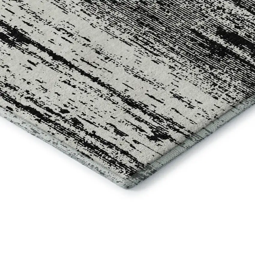 Black And Ivory Striped Washable Area Rug With UV Protection Photo 9