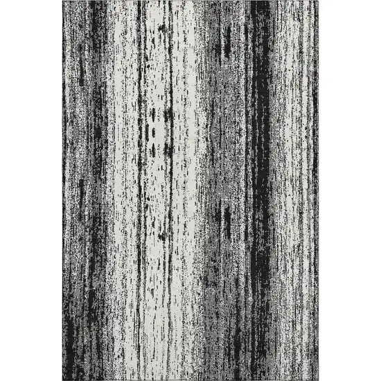 Black And Ivory Striped Washable Area Rug With UV Protection Photo 7