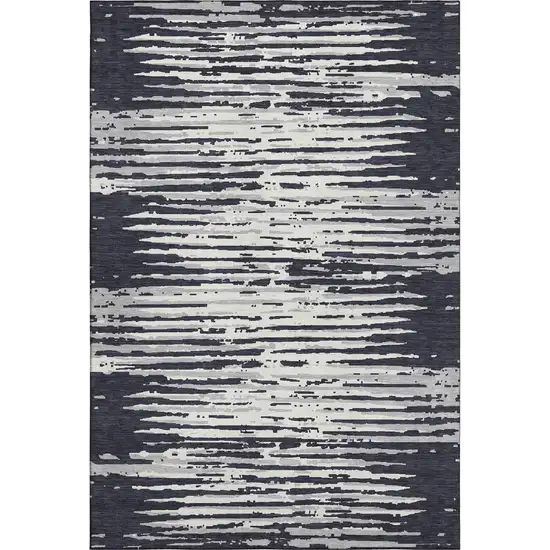 Black And Ivory Striped Washable Area Rug With UV Protection Photo 1