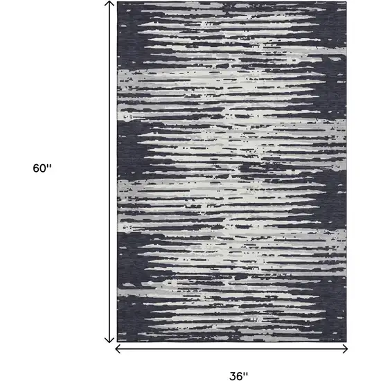 Black And Ivory Striped Washable Area Rug With UV Protection Photo 3