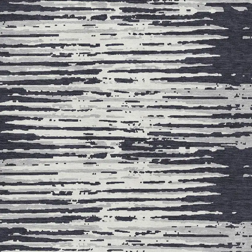 Black And Ivory Striped Washable Area Rug With UV Protection Photo 3