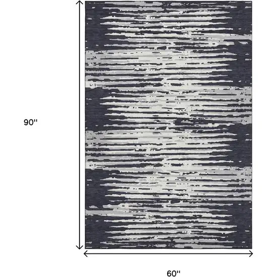 Black And Ivory Striped Washable Area Rug With UV Protection Photo 9