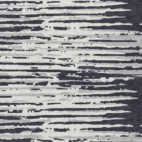 Black And Ivory Striped Washable Area Rug With UV Protection Photo 3