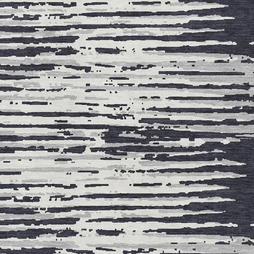 Black And Ivory Striped Washable Area Rug With UV Protection Photo 3