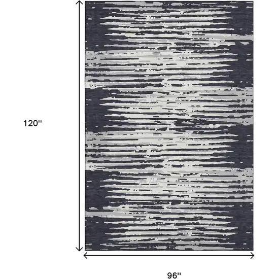 Black And Ivory Striped Washable Area Rug With UV Protection Photo 9