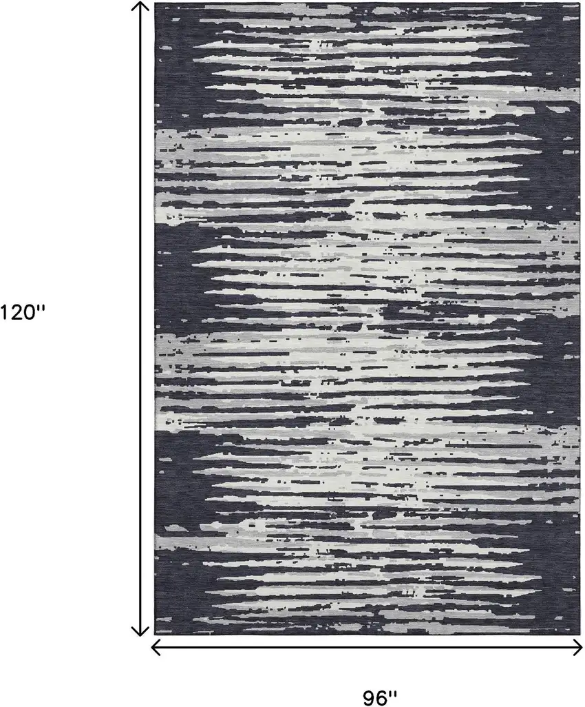 Black And Ivory Striped Washable Area Rug With UV Protection Photo 9