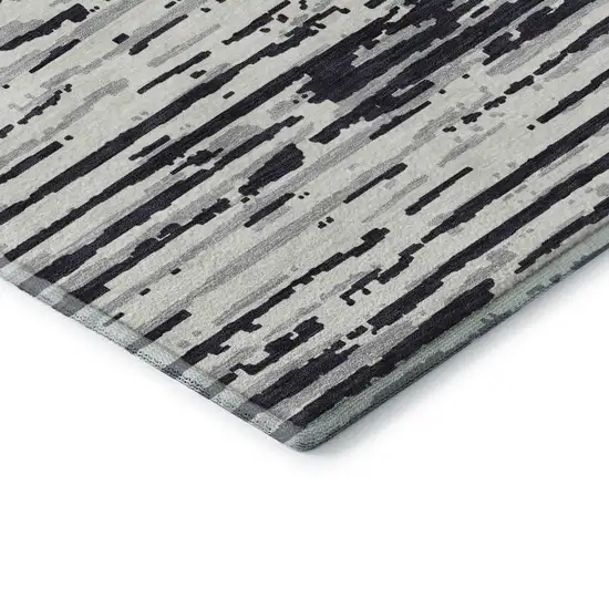Black And Ivory Striped Washable Area Rug With UV Protection Photo 8