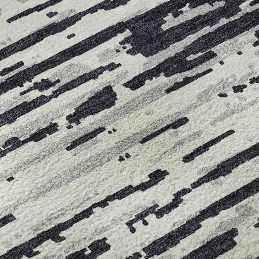 Black And Ivory Striped Washable Area Rug With UV Protection Photo 8