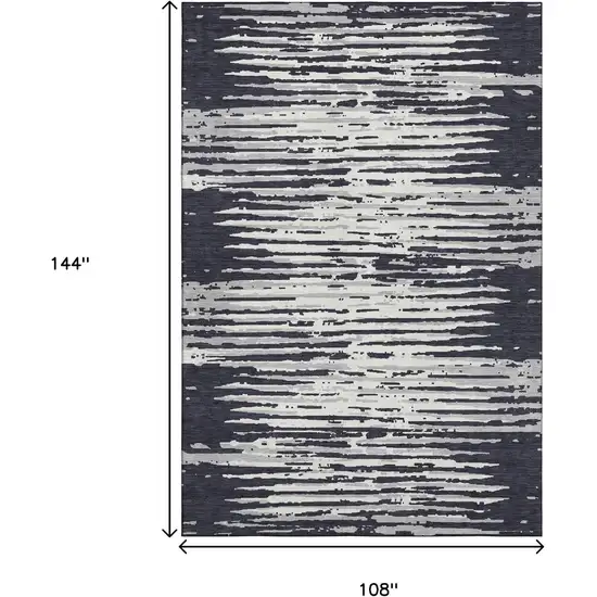 Black And Ivory Striped Washable Area Rug With UV Protection Photo 9