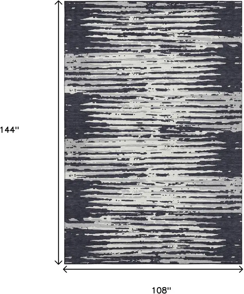 Black And Ivory Striped Washable Area Rug With UV Protection Photo 9