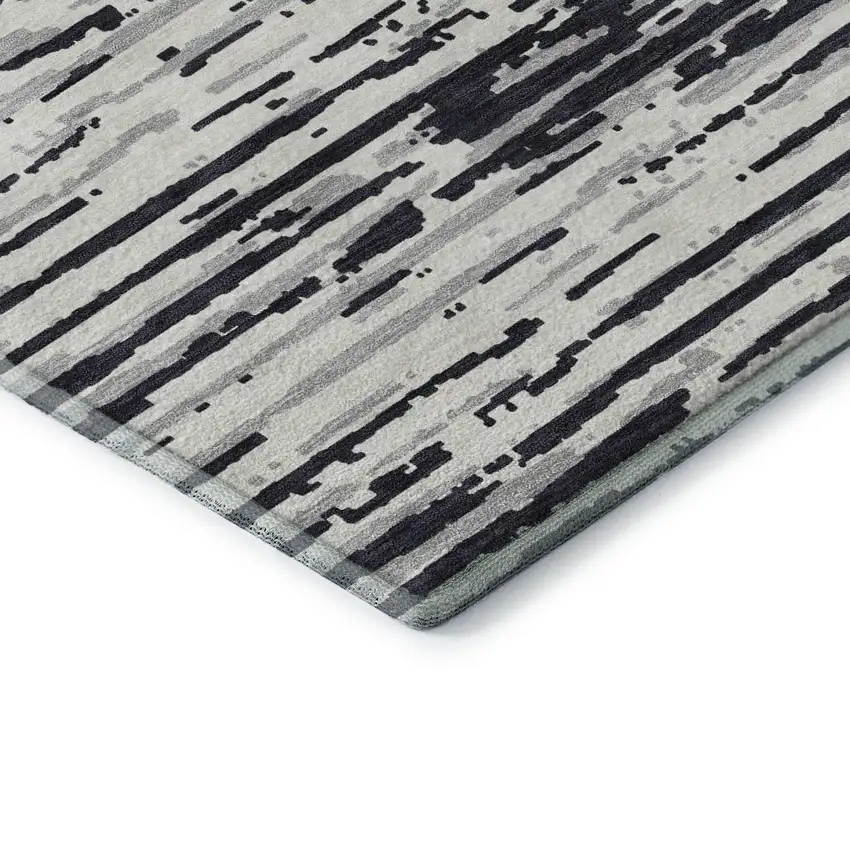 Black And Ivory Striped Washable Area Rug With UV Protection Photo 7