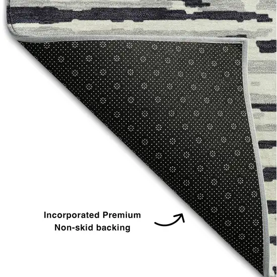 Black And Ivory Striped Washable Area Rug With UV Protection Photo 7
