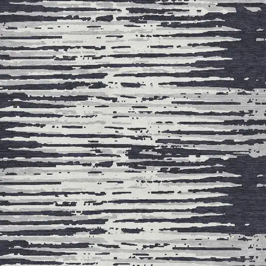 Black And Ivory Striped Washable Area Rug With UV Protection Photo 4