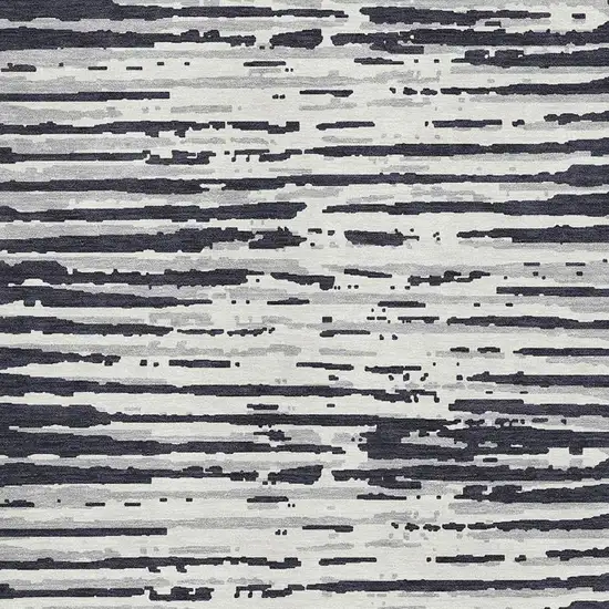 Black And Ivory Striped Washable Area Rug With UV Protection Photo 3