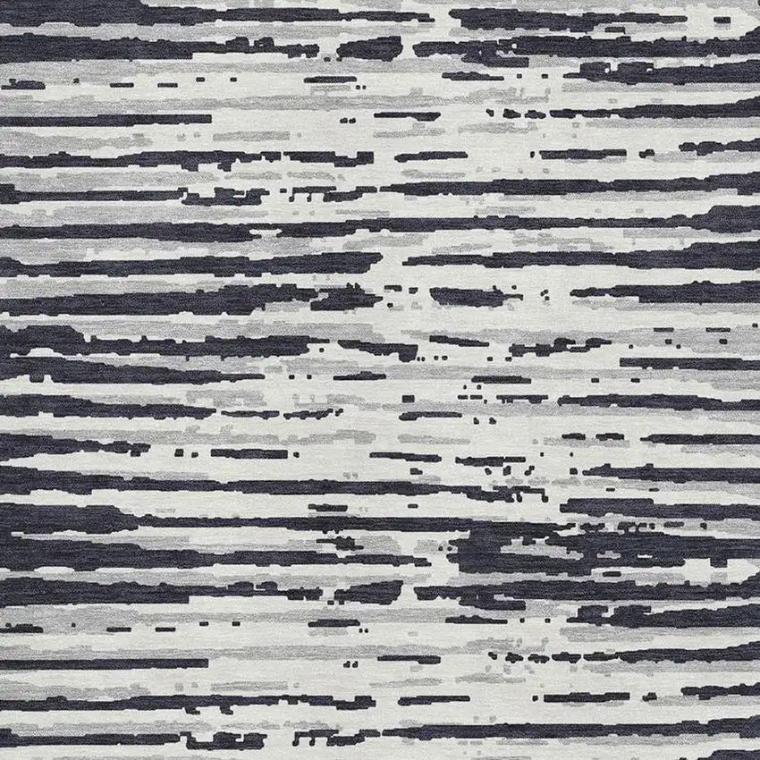 Black And Ivory Striped Washable Area Rug With UV Protection Photo 3