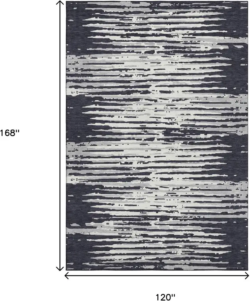 Black And Ivory Striped Washable Area Rug With UV Protection Photo 9