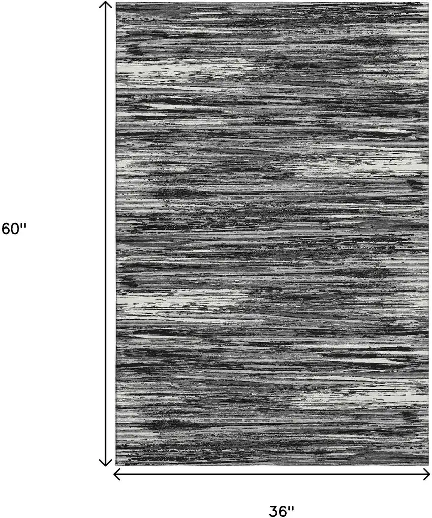 Black And Ivory Striped Washable Area Rug With UV Protection Photo 3