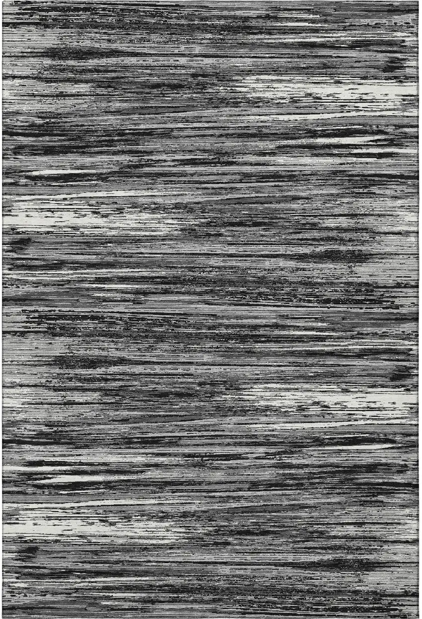Black And Ivory Striped Washable Area Rug With UV Protection Photo 4