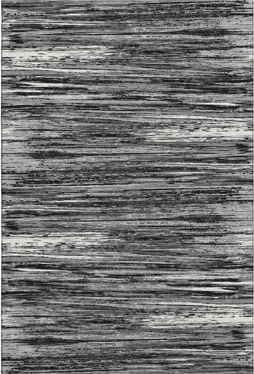 Black And Ivory Striped Washable Area Rug With UV Protection Photo 1
