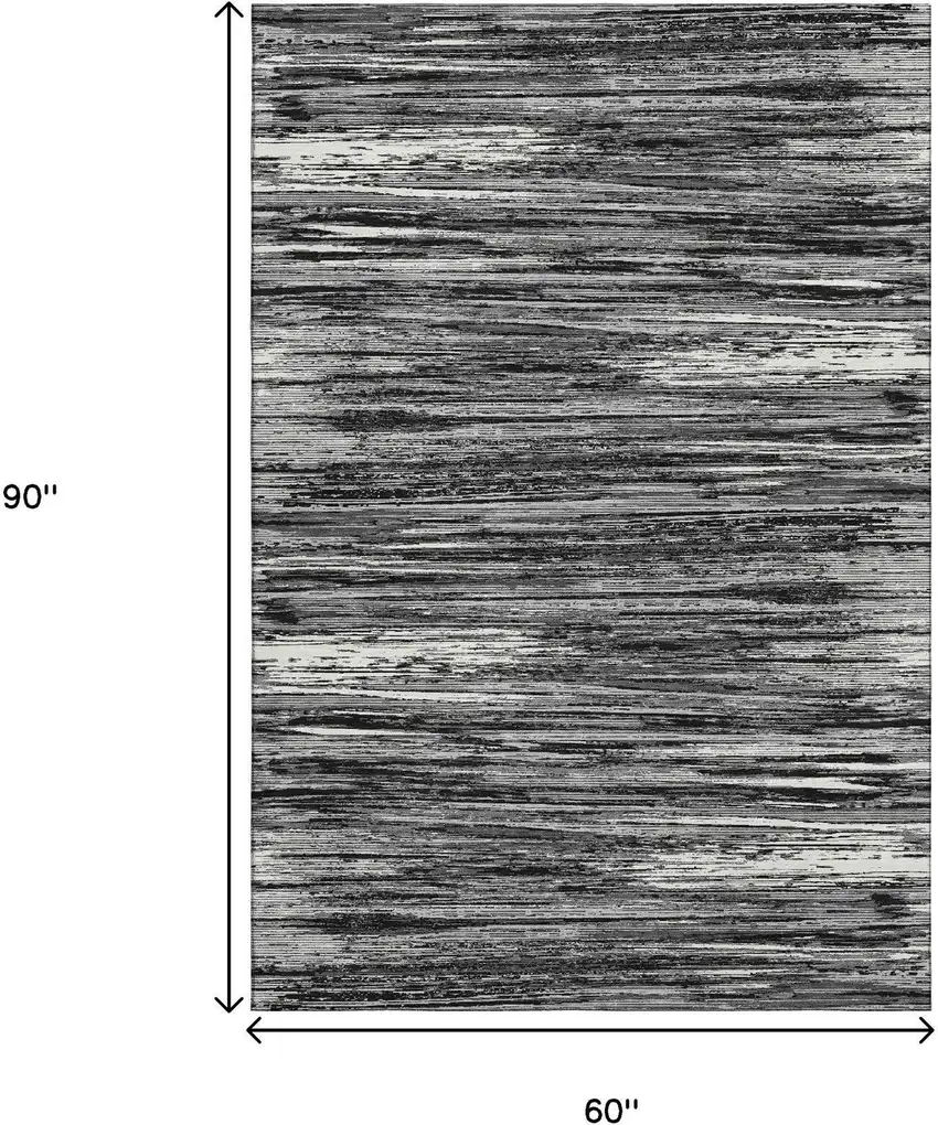 Black And Ivory Striped Washable Area Rug With UV Protection Photo 8