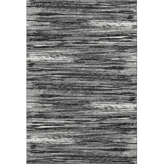 Black And Ivory Striped Washable Area Rug With UV Protection Photo 4
