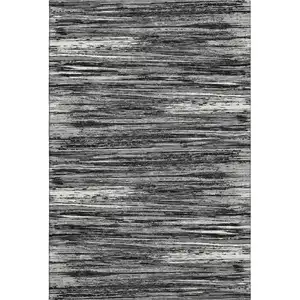 Photo of Black And Ivory Striped Washable Area Rug With UV Protection
