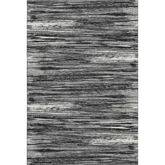 Black And Ivory Striped Washable Area Rug With UV Protection Photo 1