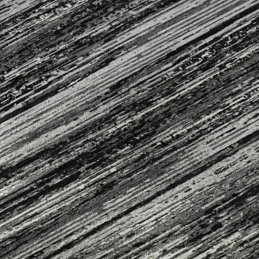Black And Ivory Striped Washable Area Rug With UV Protection Photo 7