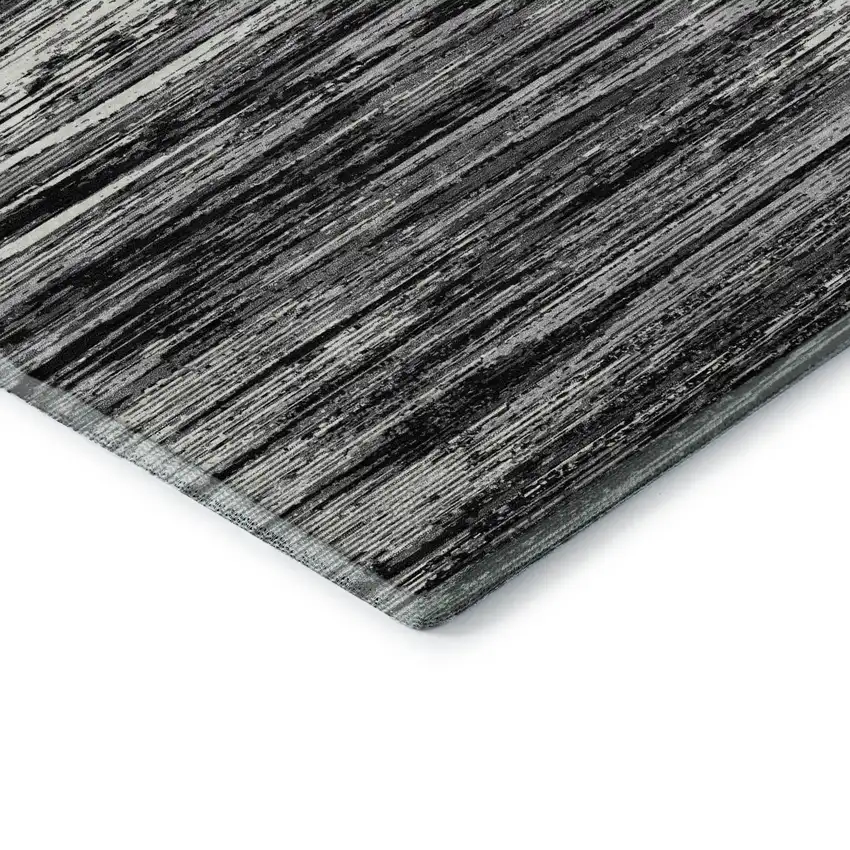 Black And Ivory Striped Washable Area Rug With UV Protection Photo 8