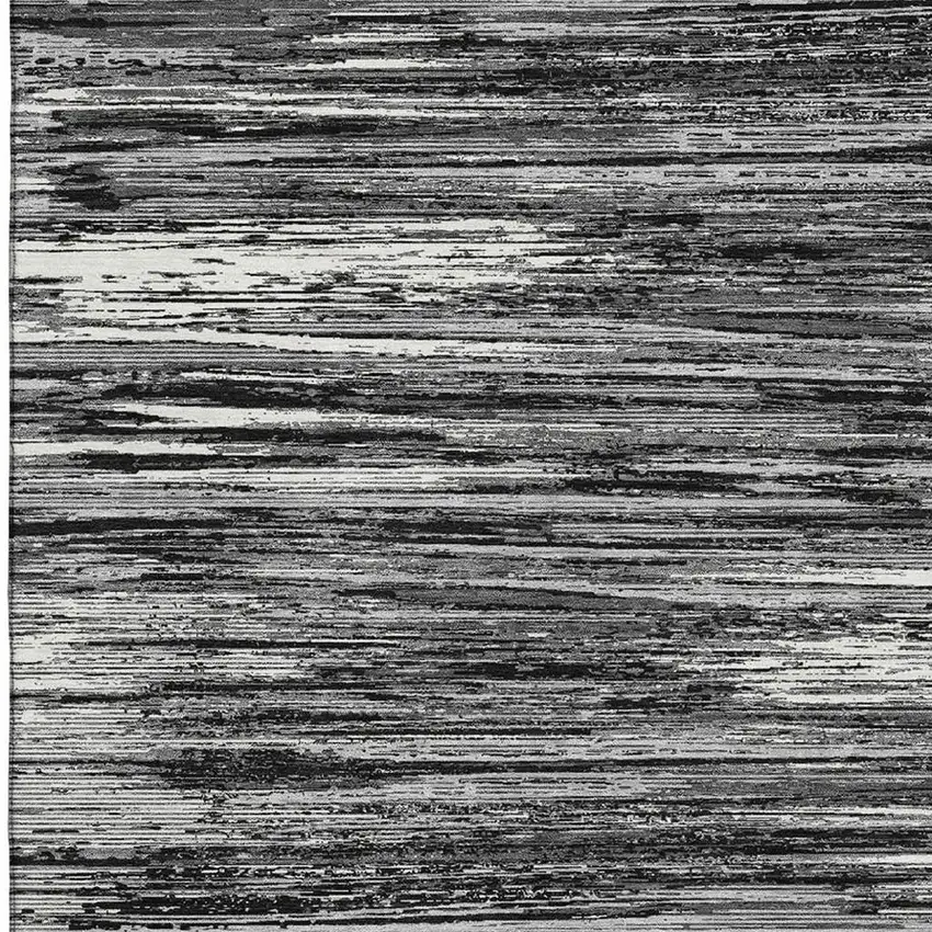 Black And Ivory Striped Washable Area Rug With UV Protection Photo 4