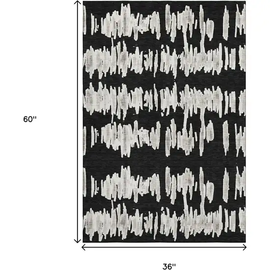 Black And Ivory Striped Washable Area Rug With UV Protection Photo 3