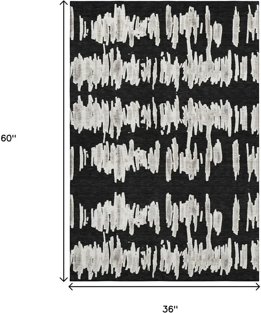 Black And Ivory Striped Washable Area Rug With UV Protection Photo 3