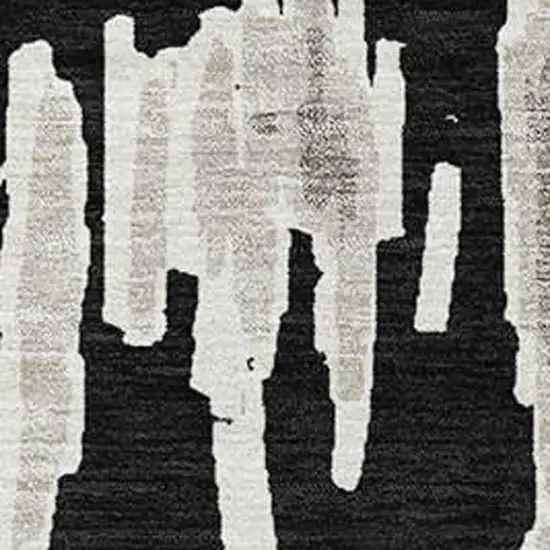 Black And Ivory Striped Washable Area Rug With UV Protection Photo 3