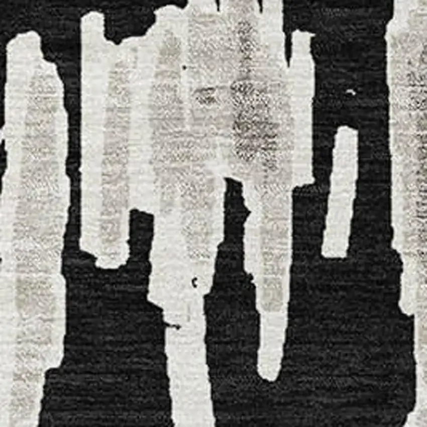 Black And Ivory Striped Washable Area Rug With UV Protection Photo 3