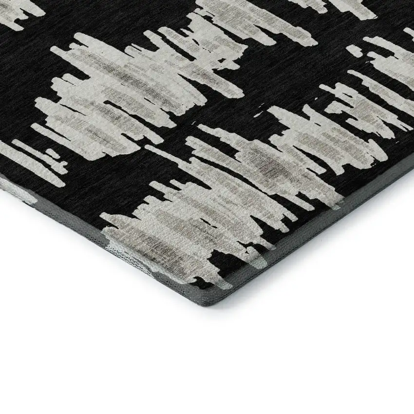 Black And Ivory Striped Washable Area Rug With UV Protection Photo 8