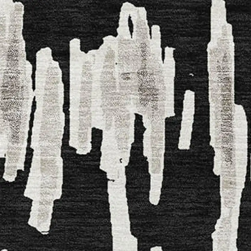 Black And Ivory Striped Washable Area Rug With UV Protection Photo 3