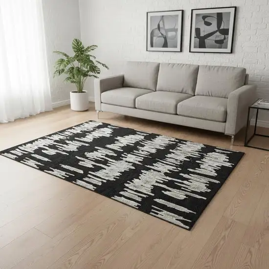 Black And Ivory Striped Washable Area Rug With UV Protection Photo 2