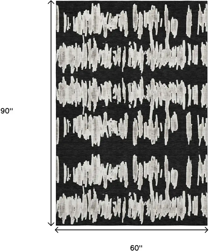 Black And Ivory Striped Washable Area Rug With UV Protection Photo 3
