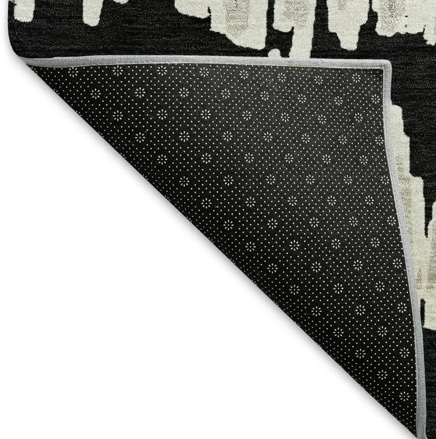 Black And Ivory Striped Washable Area Rug With UV Protection Photo 7
