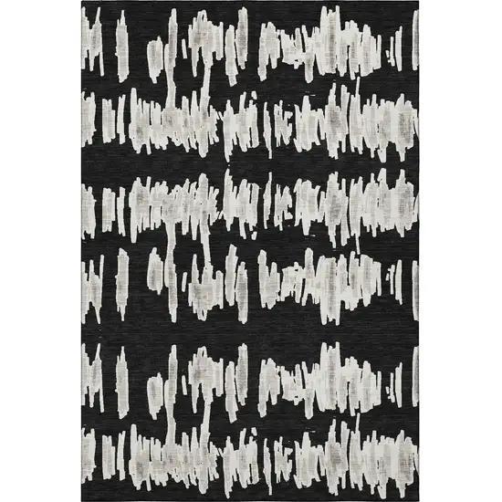 Black And Ivory Striped Washable Area Rug With UV Protection Photo 4