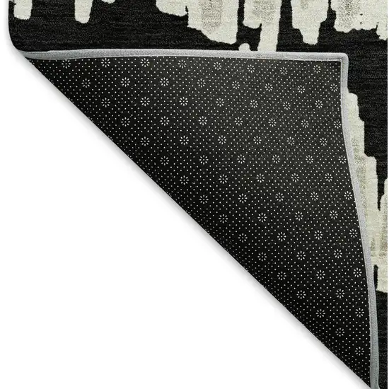 Black And Ivory Striped Washable Area Rug With UV Protection Photo 7