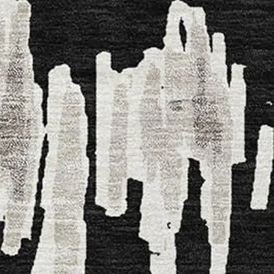 Black And Ivory Striped Washable Area Rug With UV Protection Photo 3