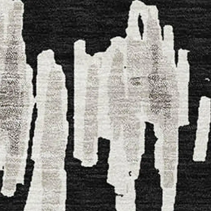 Black And Ivory Striped Washable Area Rug With UV Protection Photo 3